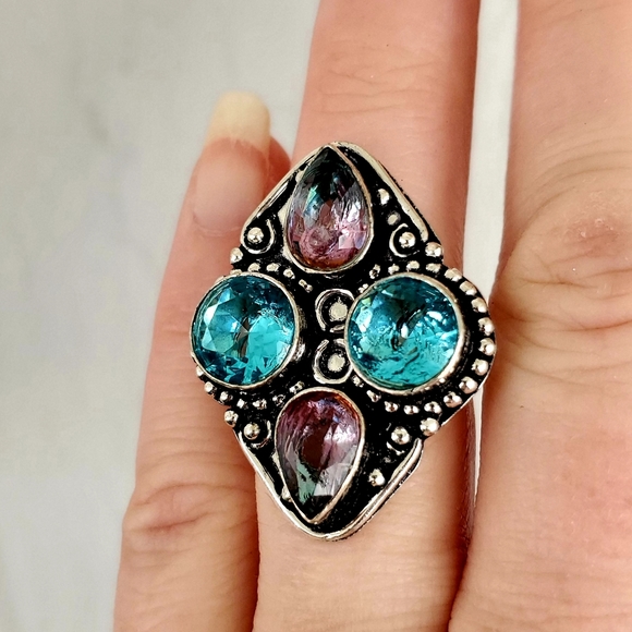 New Blue Topaz & Bi-Color Tourmaline 925 Silver Ring. - Picture 7 of 8